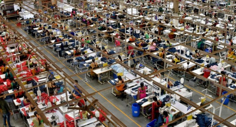 Garment workers at a textile factory in India